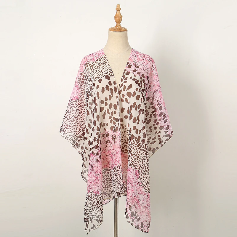 Fashion Printed Leopard Scarf Chiffon Shawl Women Pearl Decorative Shawl Summer Sun Shading Beach Towel 150*100cm