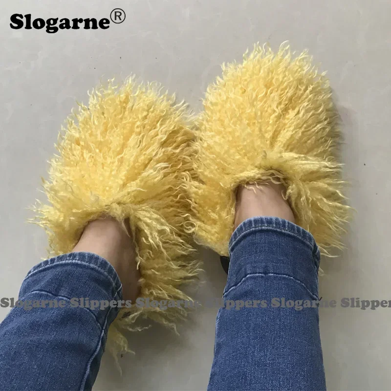 Damskie jesienno-zimowe kapcie futrzane Plus Size Woman Luxury Furry Faux Fur Slippers Plush Warm Home Cotton Shoes Indoor Fur Slides