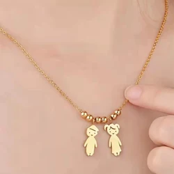 Stainless Steel Boy Girl Kids Baby Pendant Necklace for Women Children Beaded Chain Necklace DIY Family Birthday Jewelry Gifts