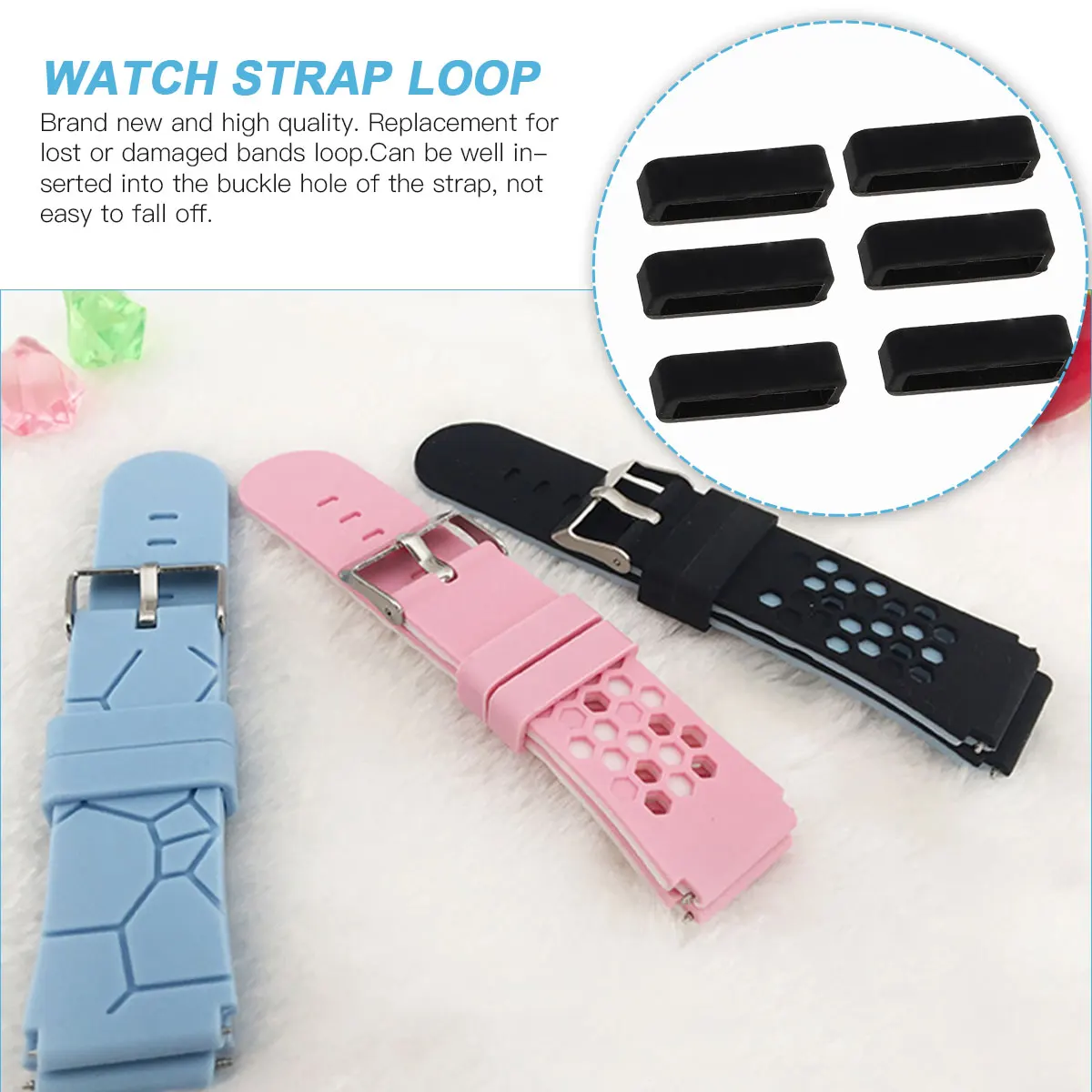 

6 pcs Silicone Keeper Loop Watch Strap Black Replacement Retainer Fastener Rings Ring Durable Fits Activity