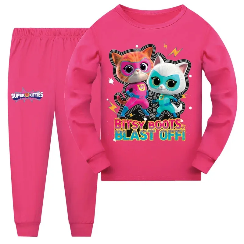 Crianças superkitties pijamas conjunto menina anime super gatinhos cosplay casa roupas de manga longa crianças pijamas meninos roupas
