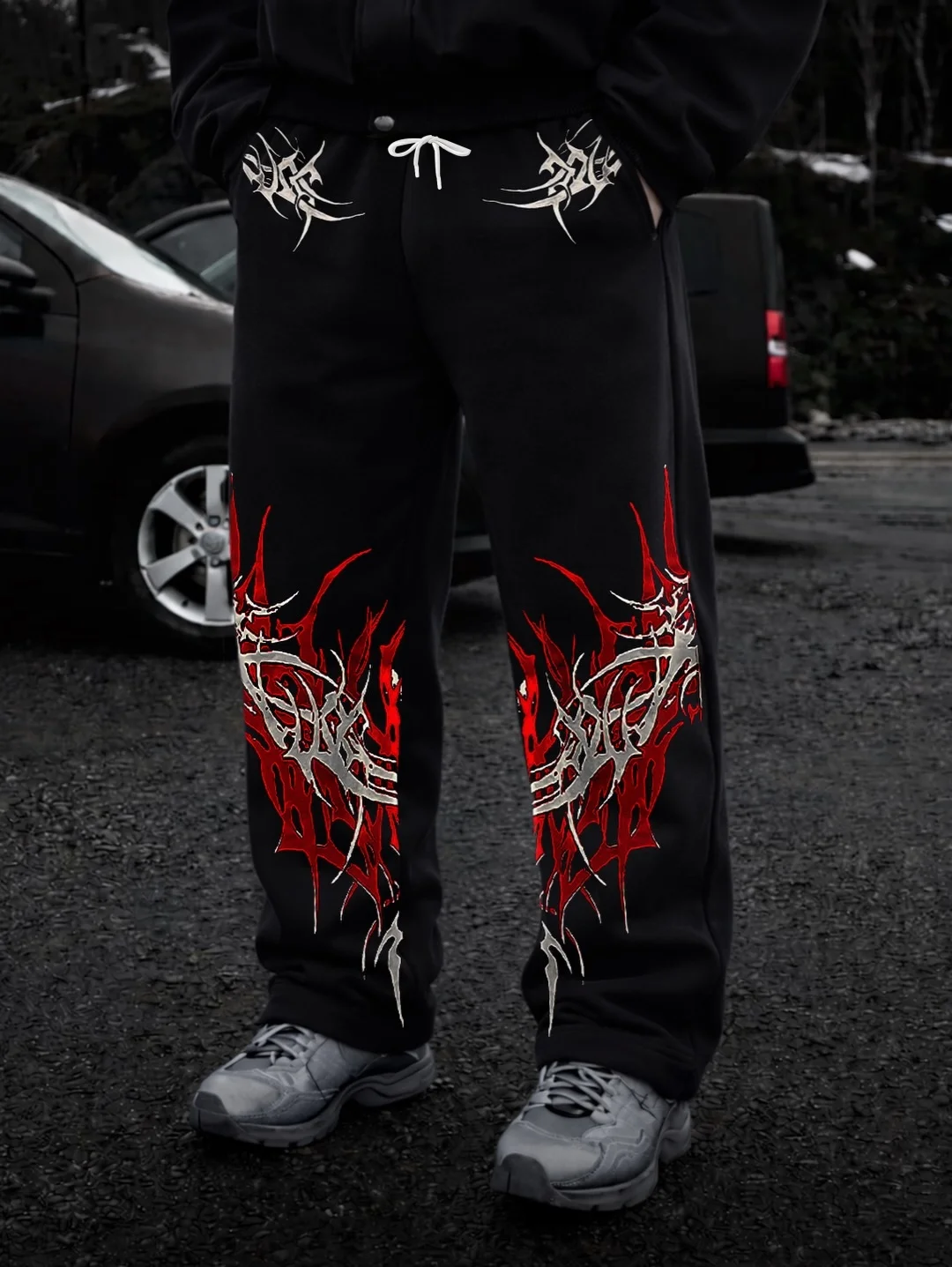 2026 Y2K Schwarz-Weiße Totenkopf-Gothic-Freizeithose Herren Amerikanische Retro-Punk-Dunkel-Jogginghose Harajuku-Trend-Sweatpants – Detail 15