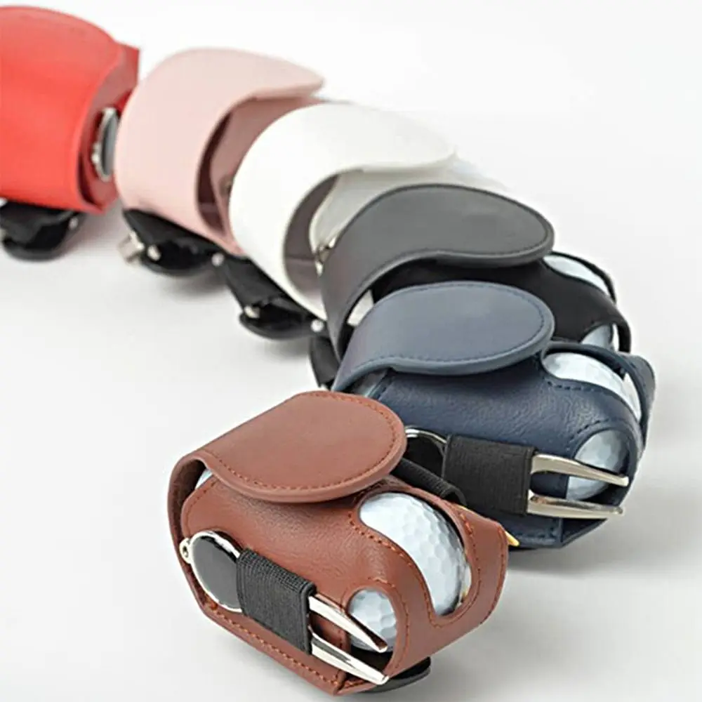 Portable Golf Ball Pouch PU Leather Waterproof Golf Waist Holder Bag Lightweight Metal Buckle Mini Golf Ball Bag