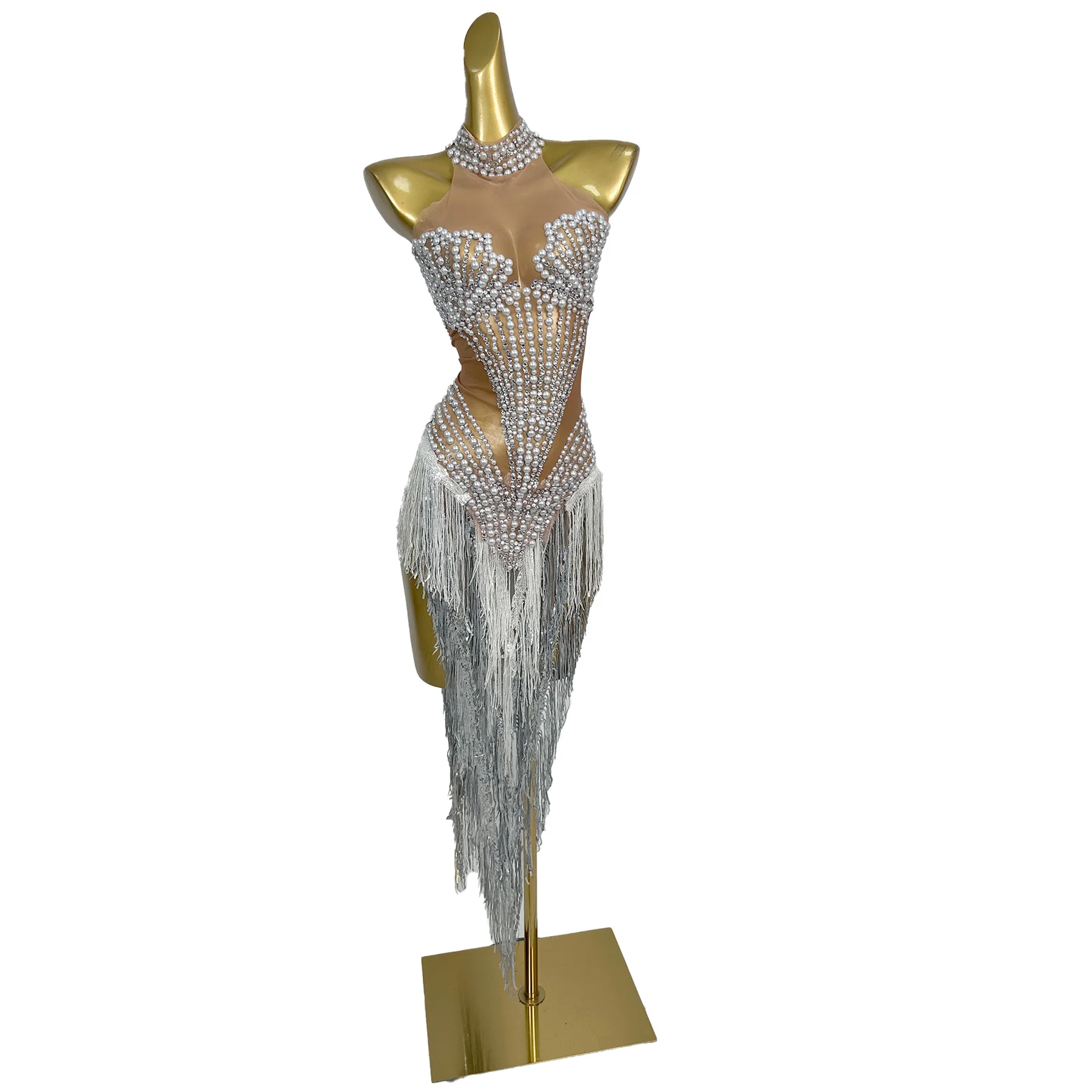 

Shanbei великолепное жемчужное женское платье для выпускного вечера, сексуальное перспективное сетчатое платье с нерегулярными кисточками, платье для выступления на сцене, платье на день рождения