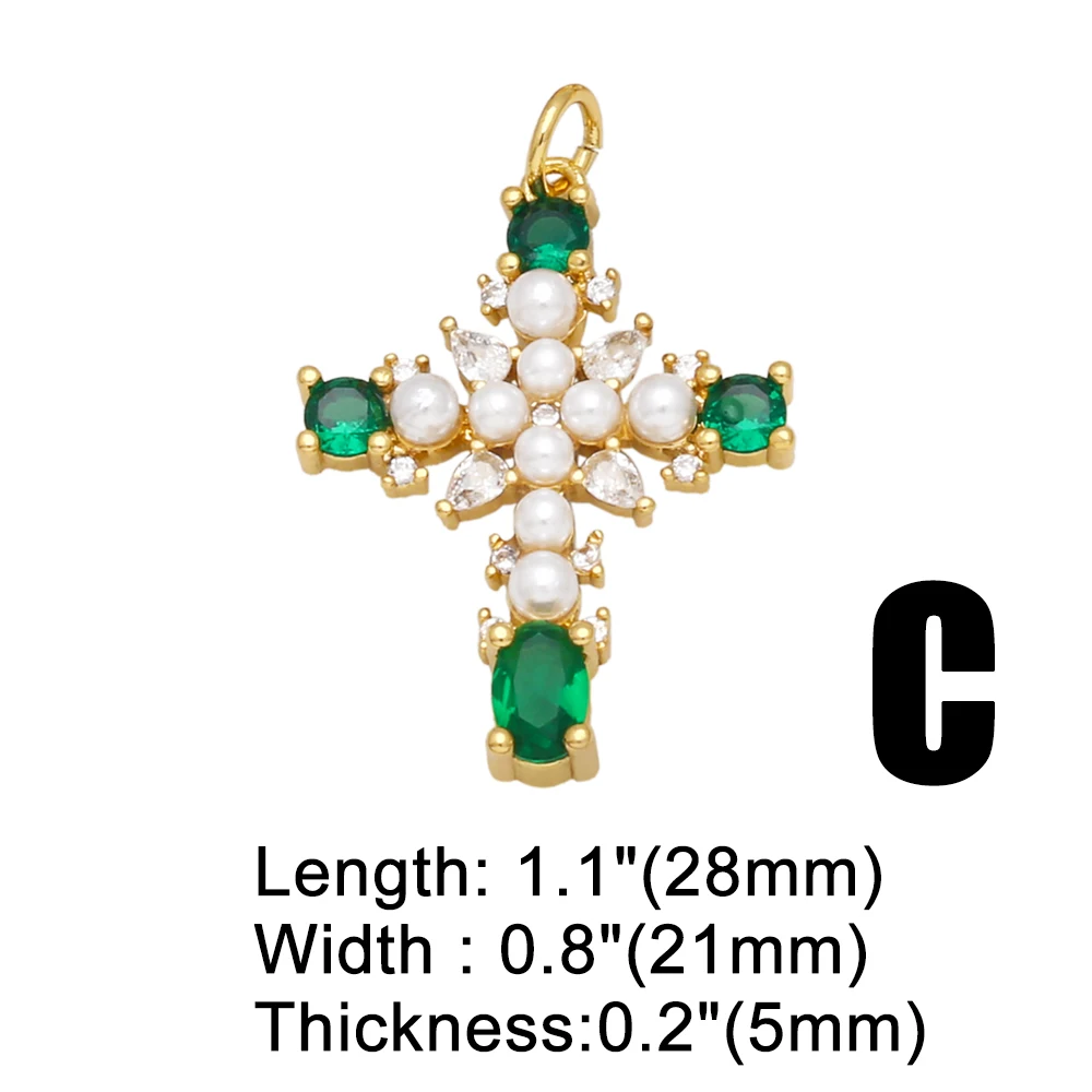 OCESRIO Copper CZ Virgin Mary Pendant for Necklace Gold Plated Green Cross Jewelry Making Supplies Beads Crucifix pdta818