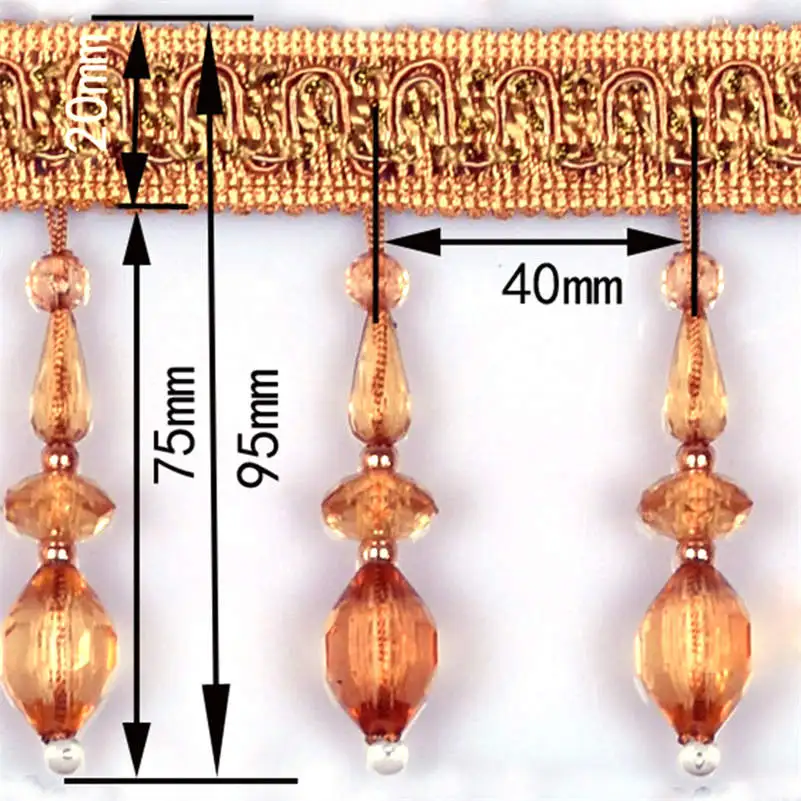 3 Meter Crystal Beaded Pendants Curtain Edge Sewing Fringe Tassel Trimming Upholstery Wedding Decor
