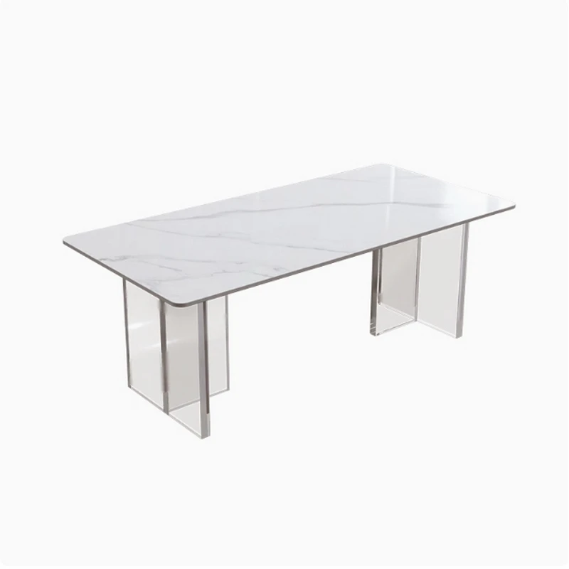 

#￥Modern Simple Rectangular Dining Table Acrylic Rock Plate Transparent Suspension Sense for Small Apartments Chair Combination