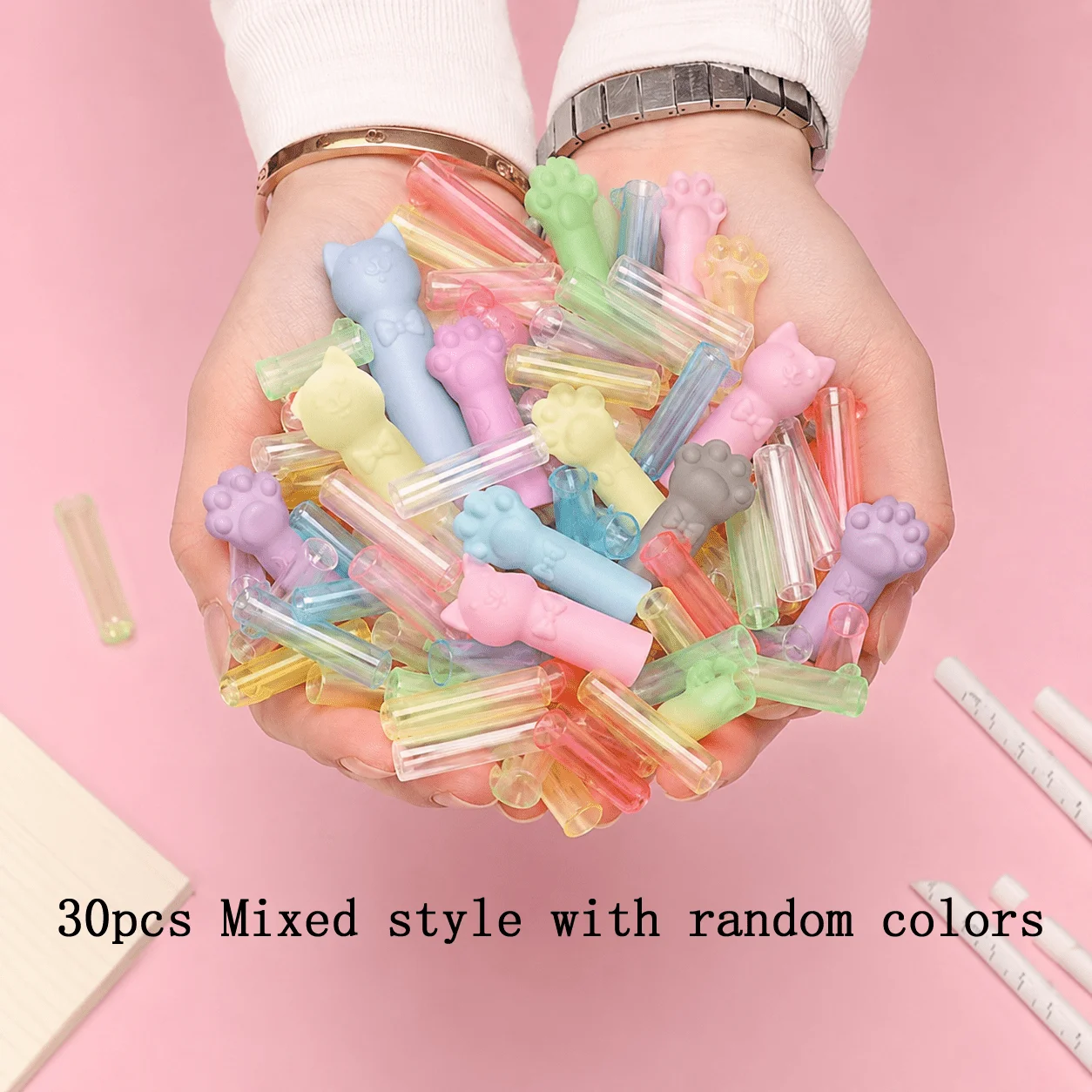 30Pcs Random Color Cat Claw Pencil Protectors, Anti-break 2B Lead Caps, School Office Supplies for Students and Artists