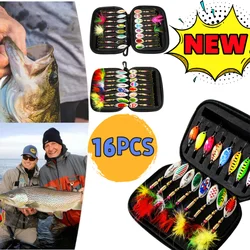 16PCS Fishing Spinner Lure Set Metal Spoon Spinner Fishing Lure Crankbaits Fishing Wobblers Artificial Bait with Storage Bag