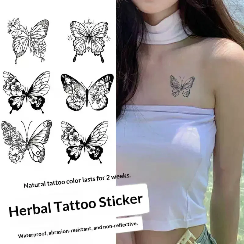 /ACR/Realistic Black Butterfly Temporary Tattoo Sticker, Applicable For Finger, Wrist, Shoulder, Neck, Collarbone And Body 6Pcs