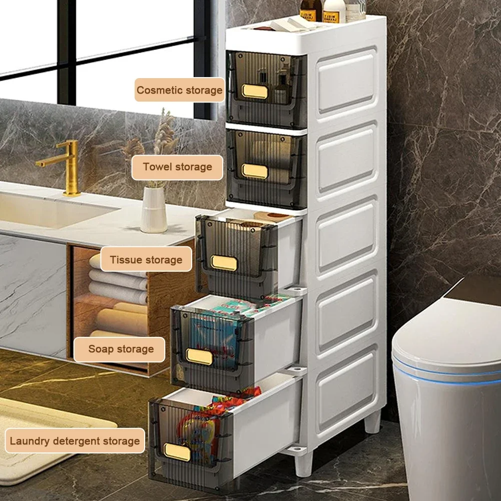 

Toilet Paper Storage Cabinet Bathroom Storage Cabinet 4/5 Tier Waterproof Narrow Toilet Drawer for Small Spaces Bedroom Bathroom