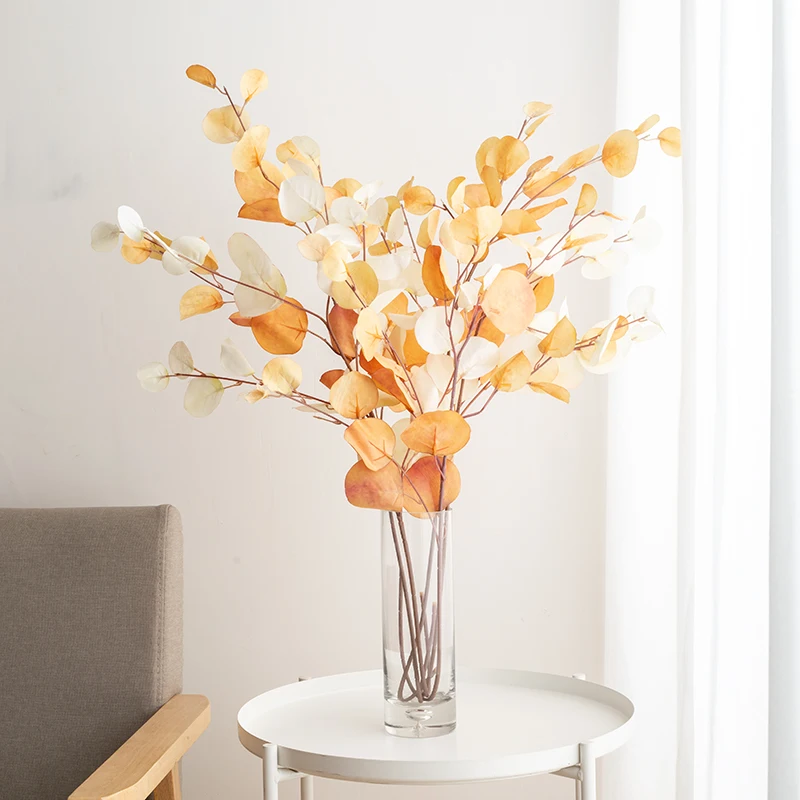 Tenvity Artificial Plant Eucalyptus Branch Wedding Vase for Hotel Autumn Faux Leaves Long Branch Christmas Home Decor Fake Plant