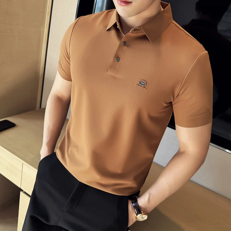 BOWEYLUN الهراء الأعمال عادية قصيرة الأكمام قميص بولو الرجال مريحة تنفس تمتد بلون قمم تي شيرت للذكور