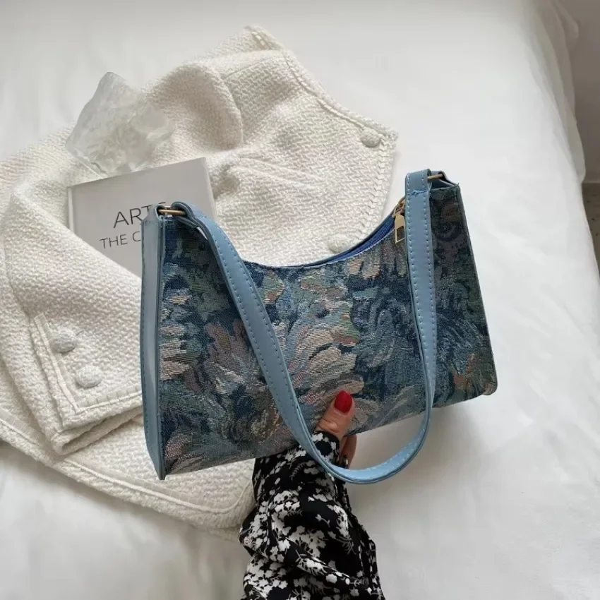 

Women's Shoulder Bag Cute Simple Handbags and Purses Female Travel Small Totes Underarm Bags Autumn Trendy New Oil Painting