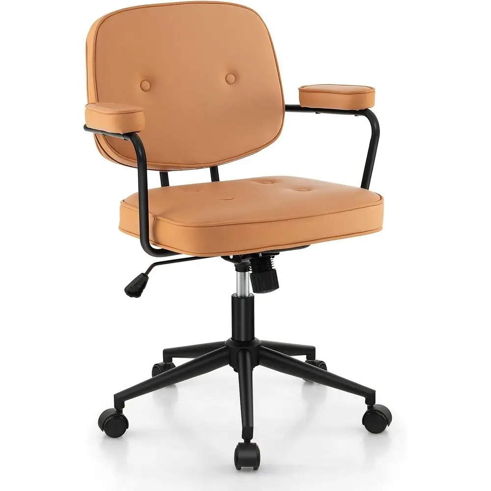 

Century Leather Oice Chair Orange, Height Adjustable Desk Chair with Rocking Backrest & Padded Armrest, Upholstered Swivel Leisu