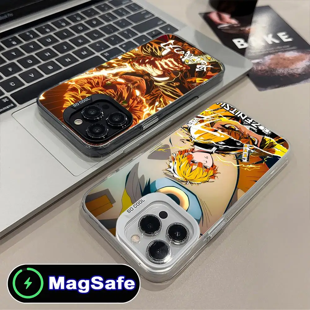 شيطان القاتل Zenitsu قضية الهاتف المحمول آيفون 16 15 14 13 12 11 برو ماكس زائد MagSafe شفافة اللون واقية فاخرة