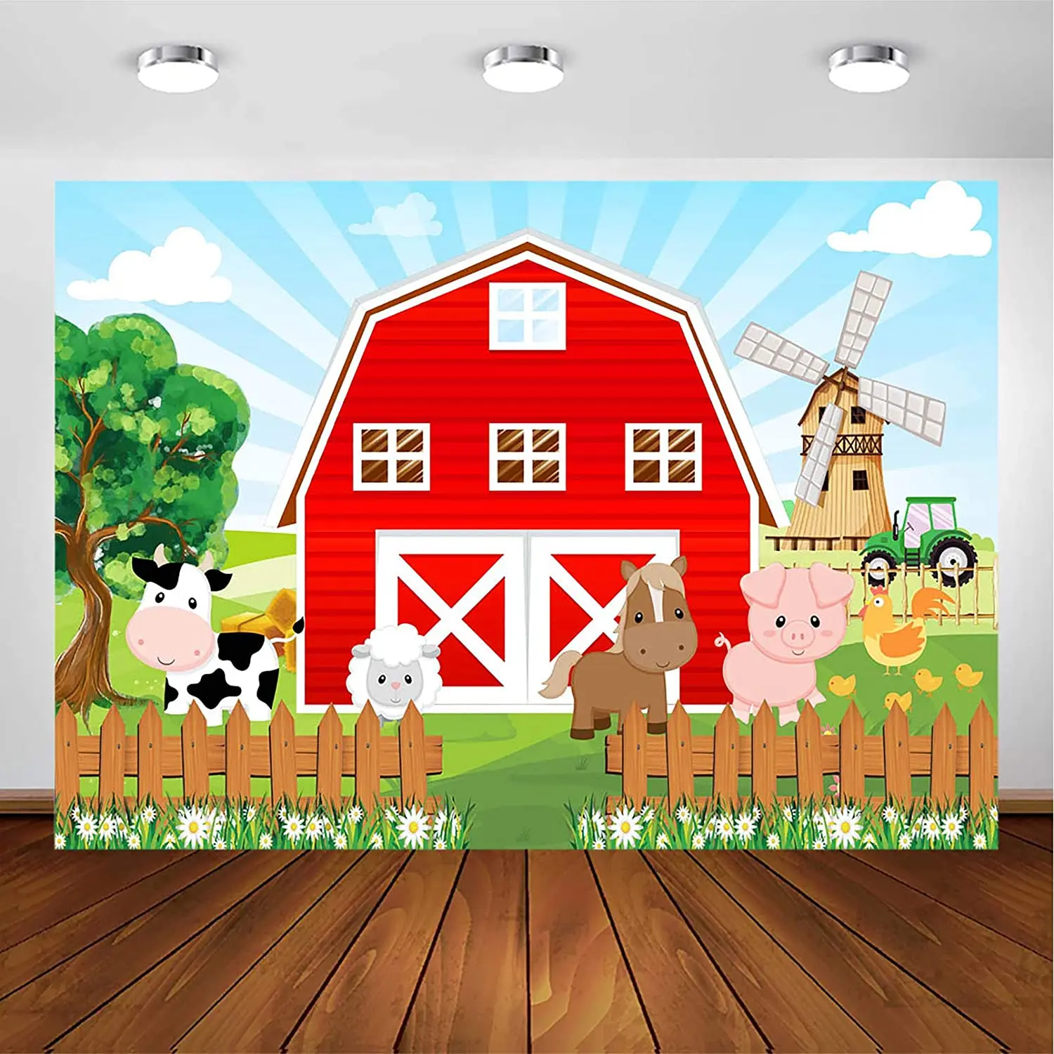 

Farm Red Barn Photography Backdrop For Kids Party Cartoon Animals Birthday Party Background Farm Theme Party Cake Table Banner