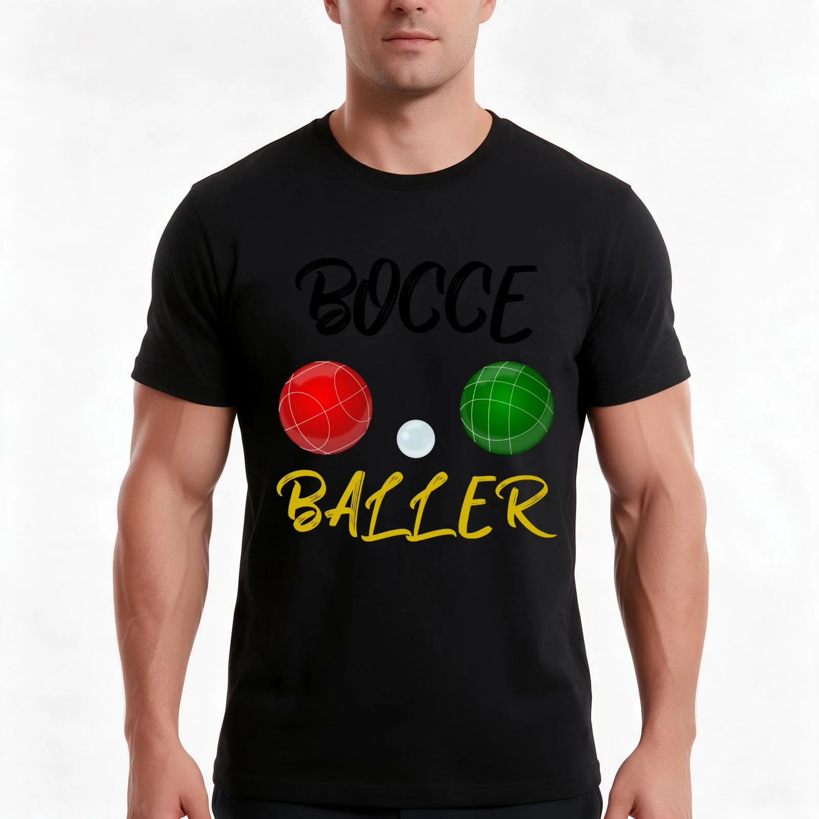 Bocce Baller T-Shirt, Summer Casual Cotton Tee, Oversized Streetwear Tops, Vintage Graphic Print, Loose Fit Short Sleeve