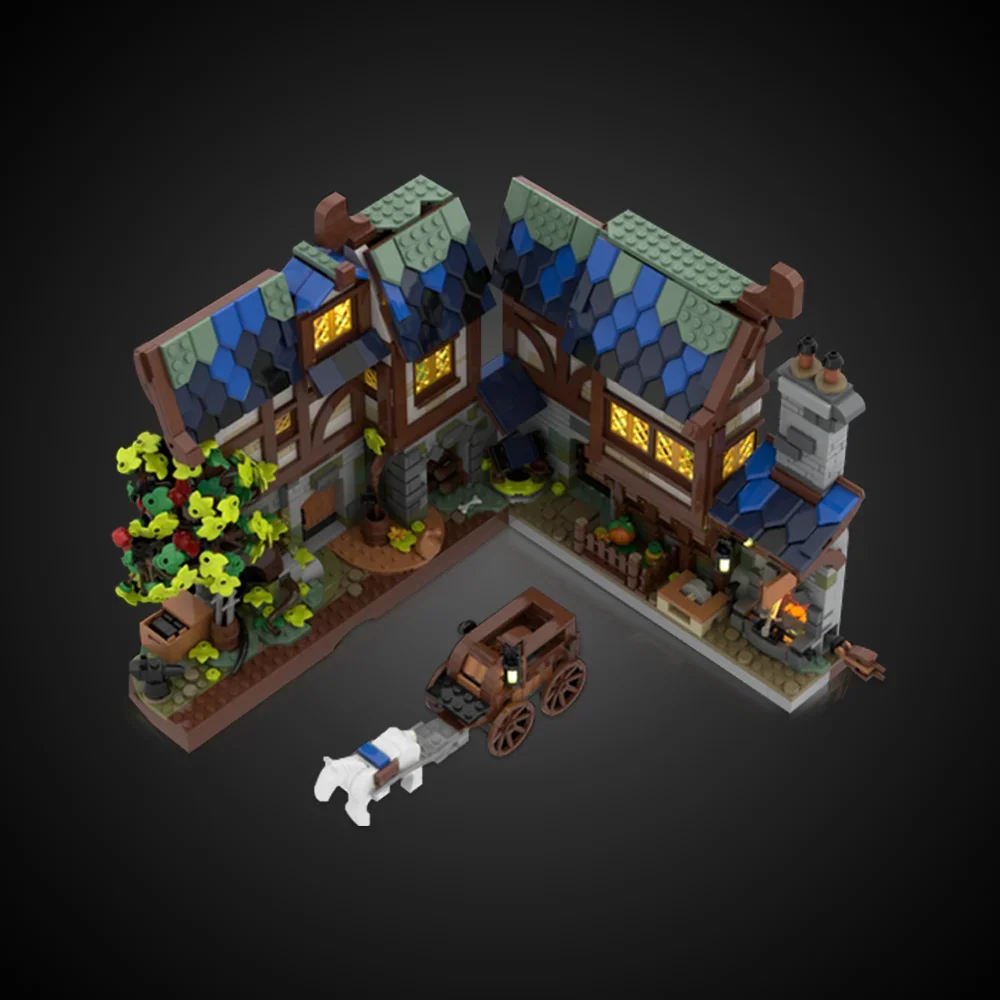 Gobricks Street View Medieval Blacksmith Nook Building Blocks Architecture Model Medieval Sawmill Bricks Toy  For Children Gift