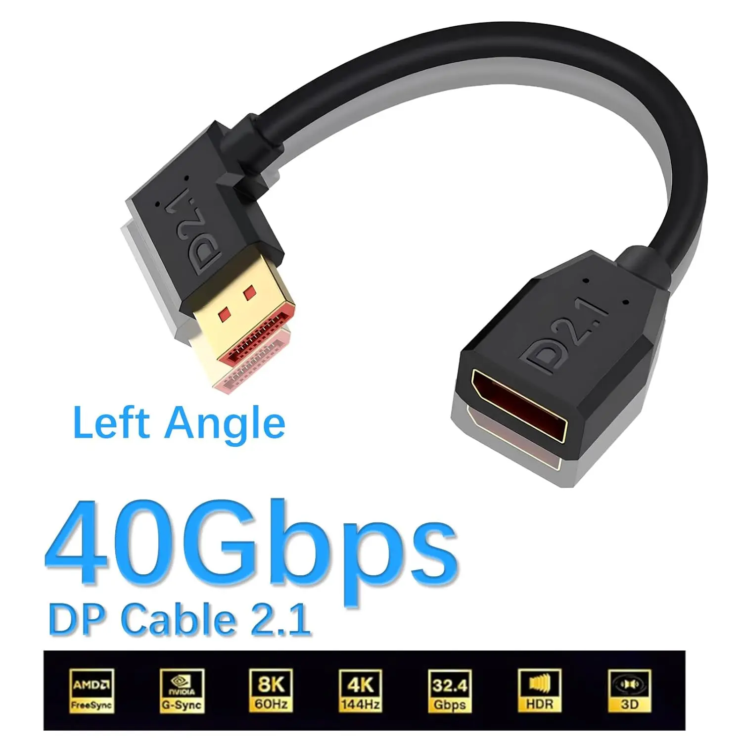 16K 40Gbps Right Angle DisplayPort 2.1 Cable 6Inch/15cm,Gold-Plated Short DP to DisplayPort Extension Cable for 8K/120Hz Monitor