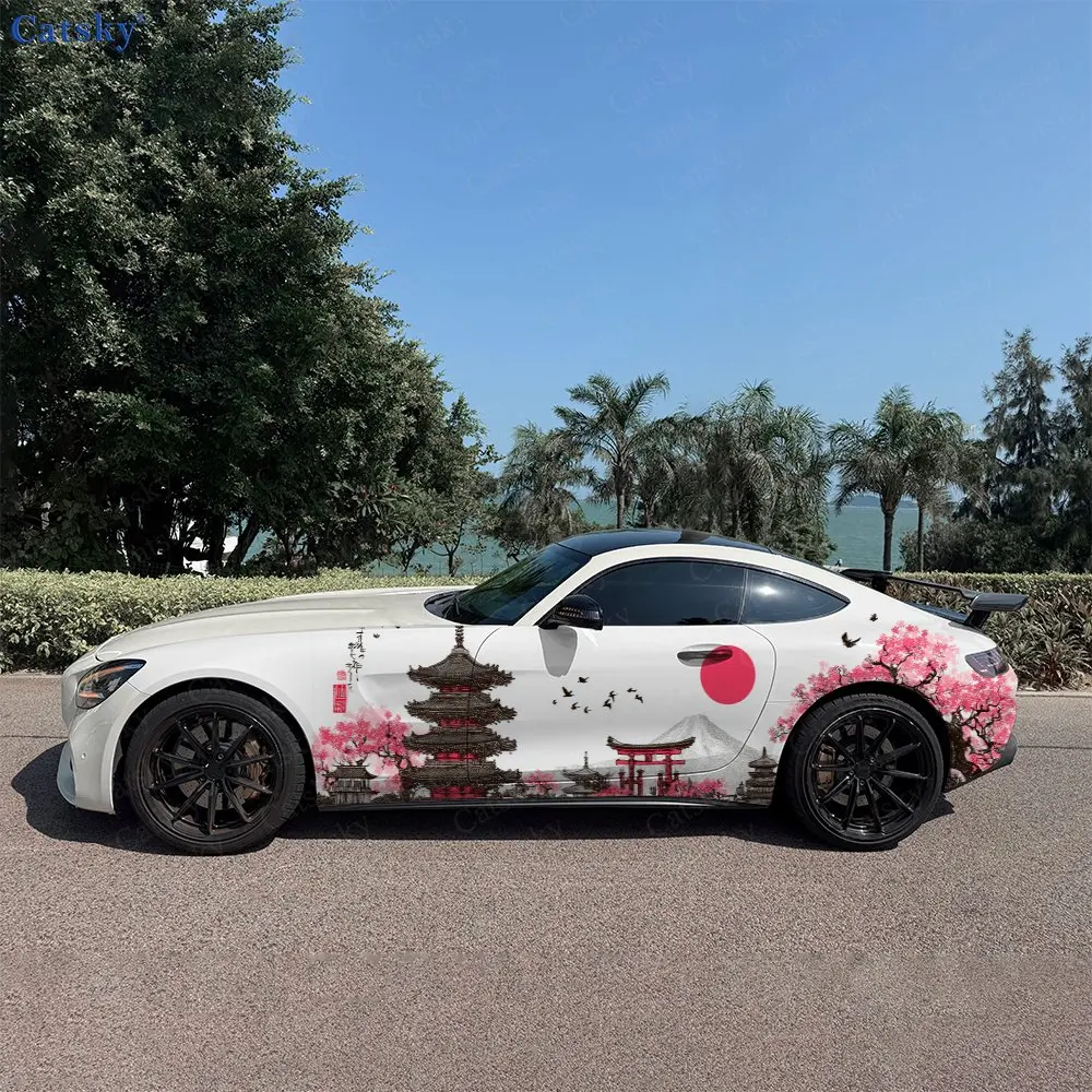2pcs Falling Cherry Fuji Roar, Durable, Fade-resistant, Enhance Vehicle Aesthetics With Bold Artistic Design Car Vinyl Wraps