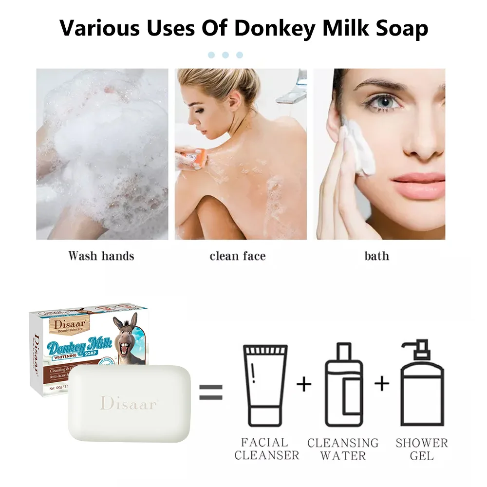 Whitening Donkey Milk Handmade Soap Body Cleanser with Kojic Acid Curcuma Lemon Rice Sandalwood - Skin Care Foaming Bar view 6