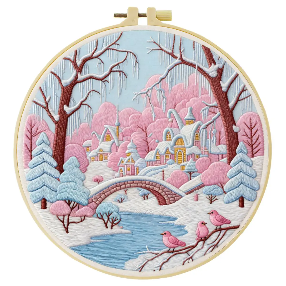 1 Stück 20X20CM/15X15CM 7,87/6,3 Zoll Schönes Schneelandschafts-Stickerei-Starter-Kit DIY-Kit DIY-Stickerei-Set Handarbeiten – Detail 3