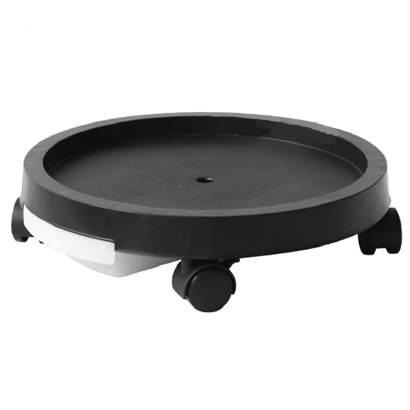 Removable plastic flowerpot tray base with rotating wheels developed for convenient movement and support of heavy potted plants