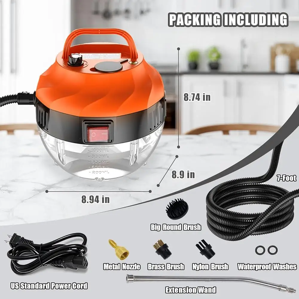 High Pressure Handheld Steam Cleaner 2500W 1000ml Water Tank 6 Gears Adjustable Portable Steamer Home Car Upholstery Cleaning