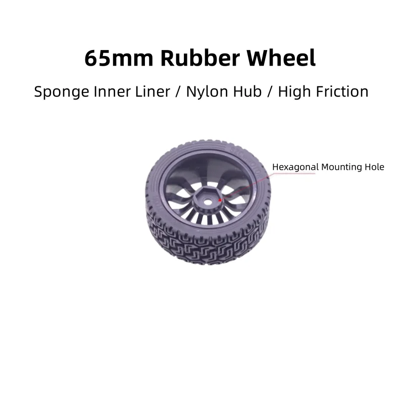 Tires For Smart Cars And Robots, 65mm, 1:10 Scale, With Sponge Lnner Liner, Nylon Hub, High Friction, Hexagonal Holes