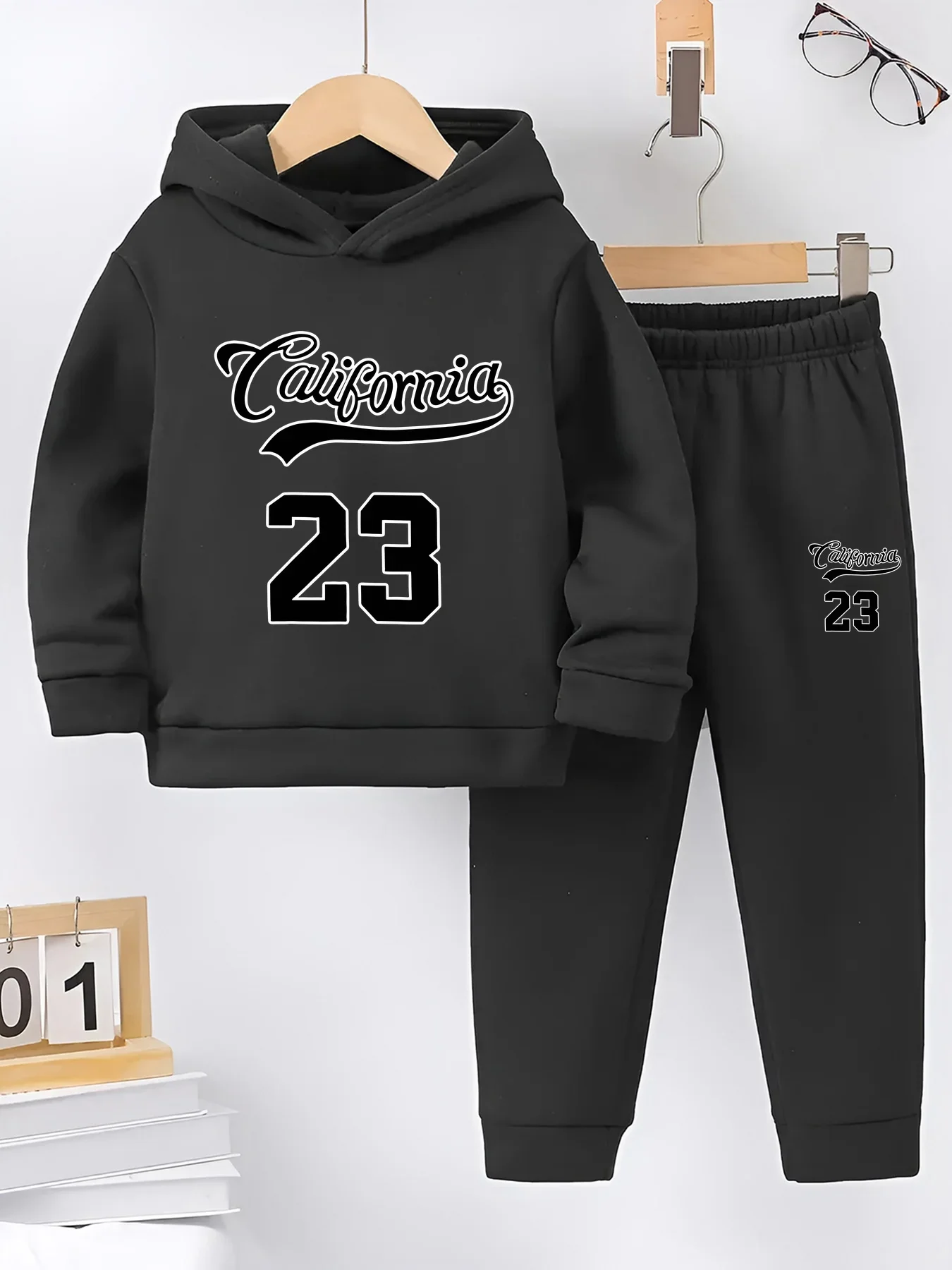 New Thick Two-Piece Set for Boys Featuring a Long-Sleeve Hoodie with Letter Patterns And Long Pants Perfect for  Winter