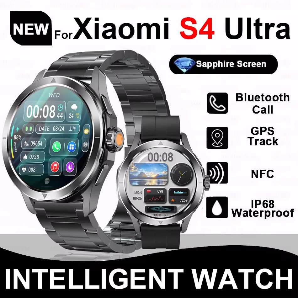 Novo para xiaomi s4 ultra relógio inteligente masculino amoled esportes ao ar livre nfc gps bússola freqüência cardíaca à prova dwaterproof água bluetooth chamada smartwatches