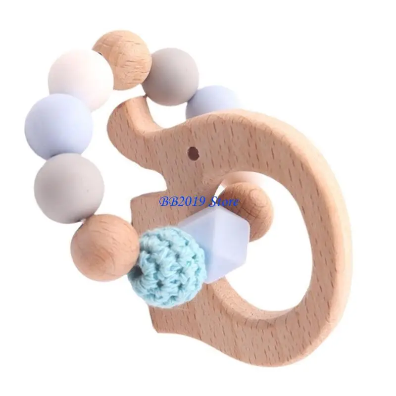 Q0KB لعبة سوار التسنين على شكل طائر/فيل/قلب للأطفال، عضاضة استرضاء للأطفال