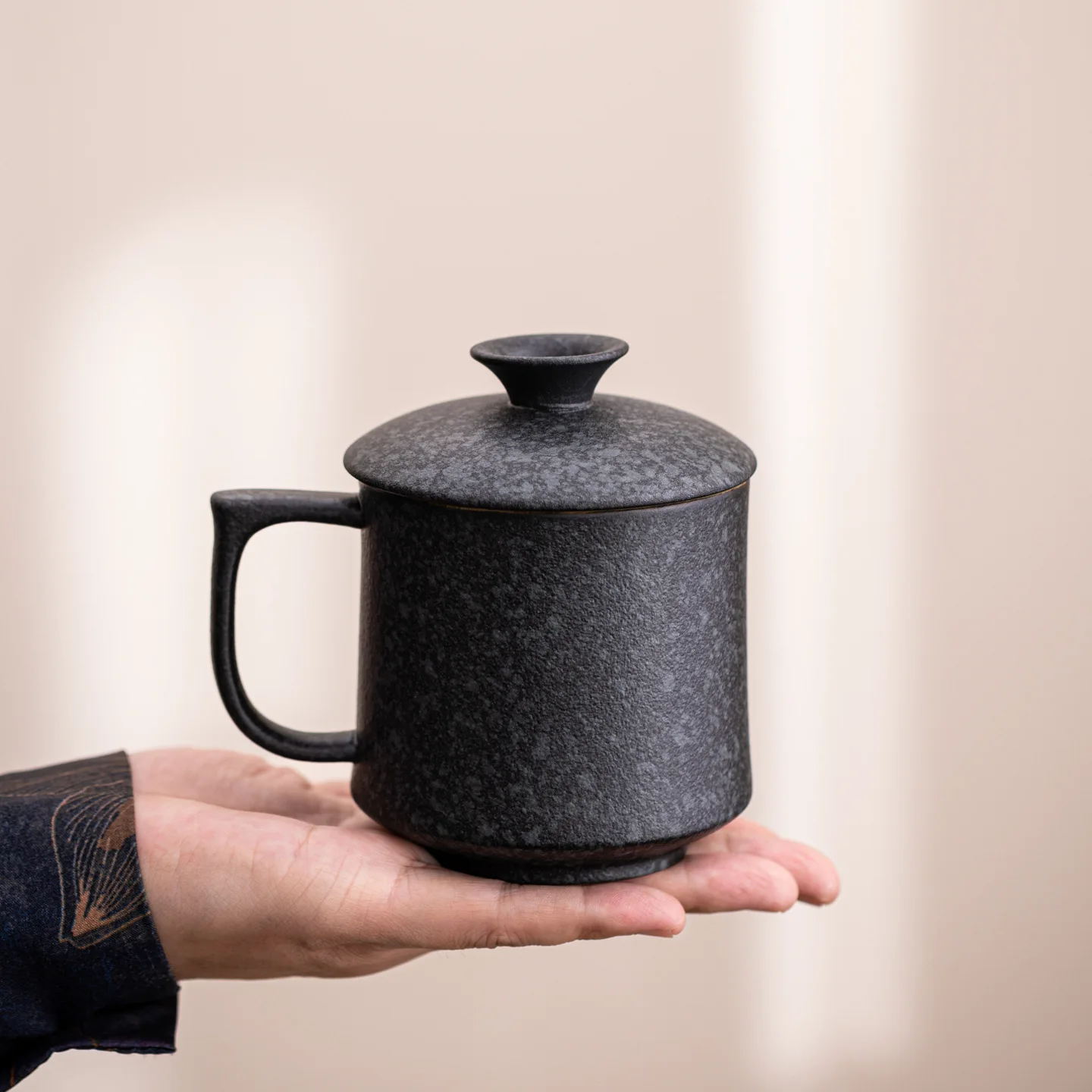 Bluestone Glaze Ceramic Mug With Lid Personal Tea Drinking Cup For Men Women Office Household Tea Brewing Teaware Gift