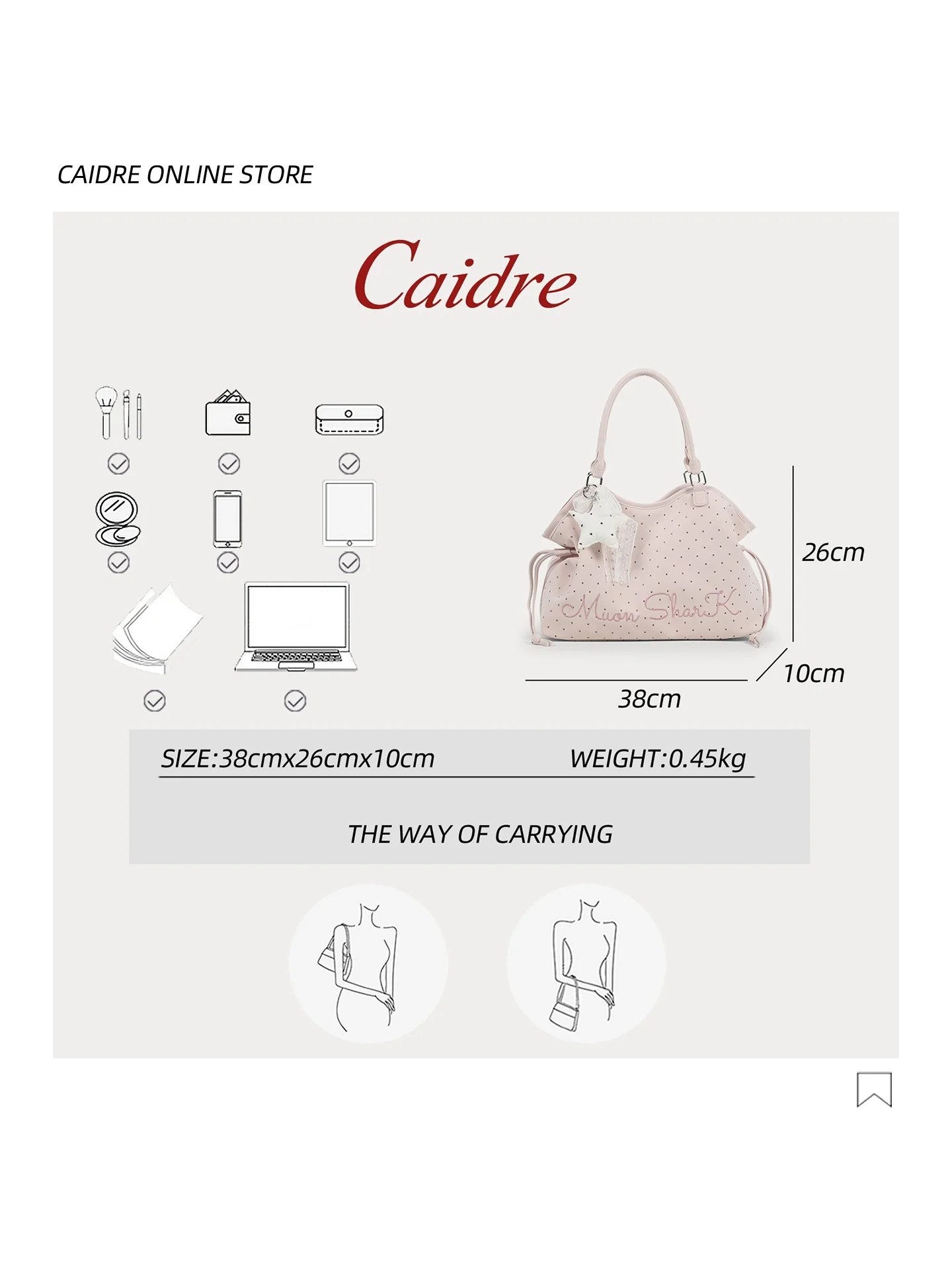 Caidre Korean Polka Dot  Knot Tote Bag Women's Birthday Commuter Single Shoulder Armpit Bag Cute Handbag