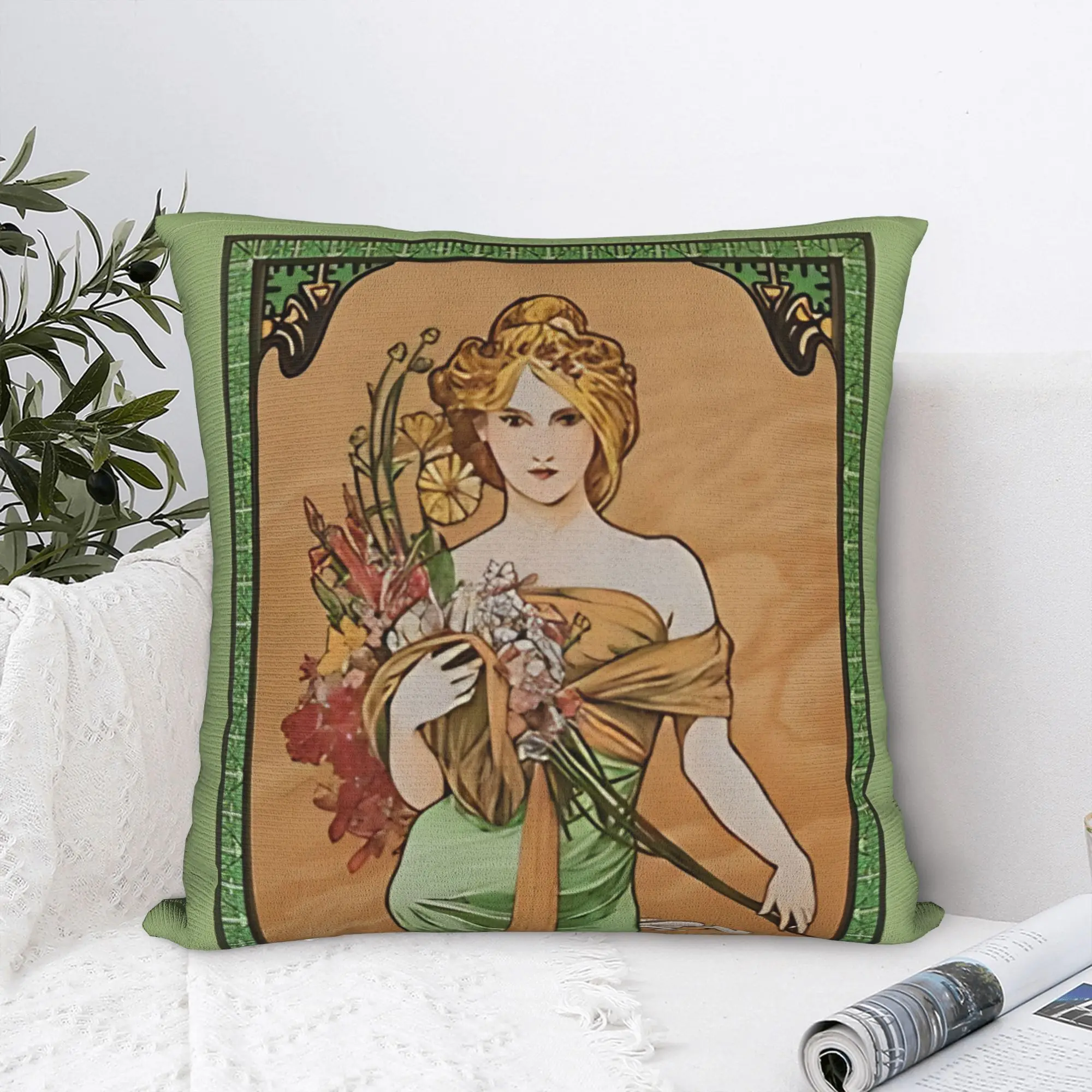 Alphonse Mucha (1860 – 1939)  Pillowcase Polyester Cushion Cover Decorations  Throw Pillow Case Cover Chair Zippered 40X40cm