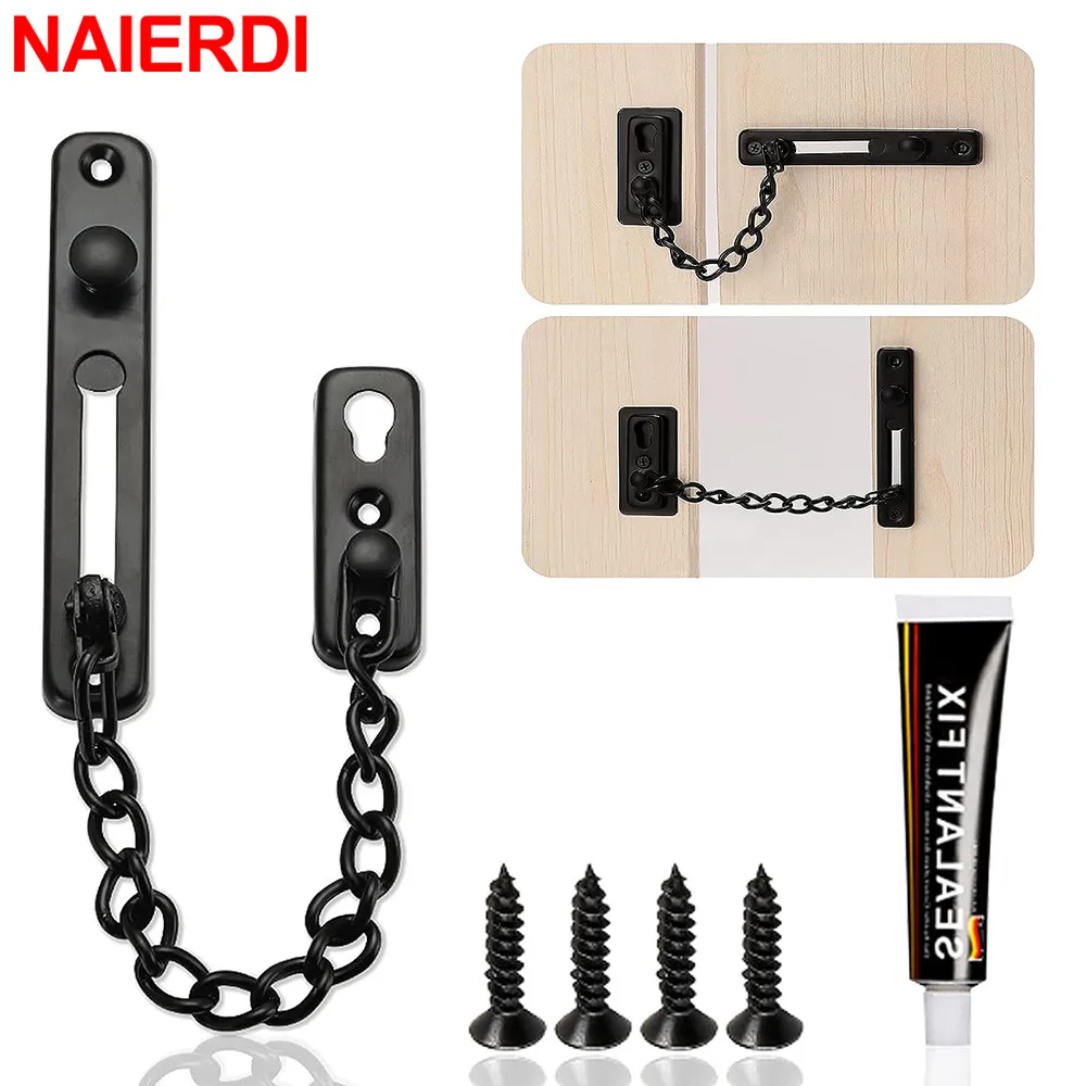 NAIERDI Security Door Sliding Chain Lock Safety Punch Free Stainless Steel Door Chain Lock Anti-theft Door Chain Latch Buckle