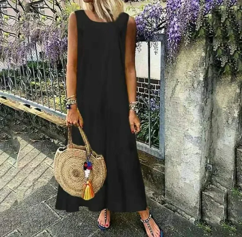 

Women Sleeveless Long Dress Summer Fashion Maxi Sundress Vintage Casual Loose Party Vestidos Korean French Vestidos 2025 Платье