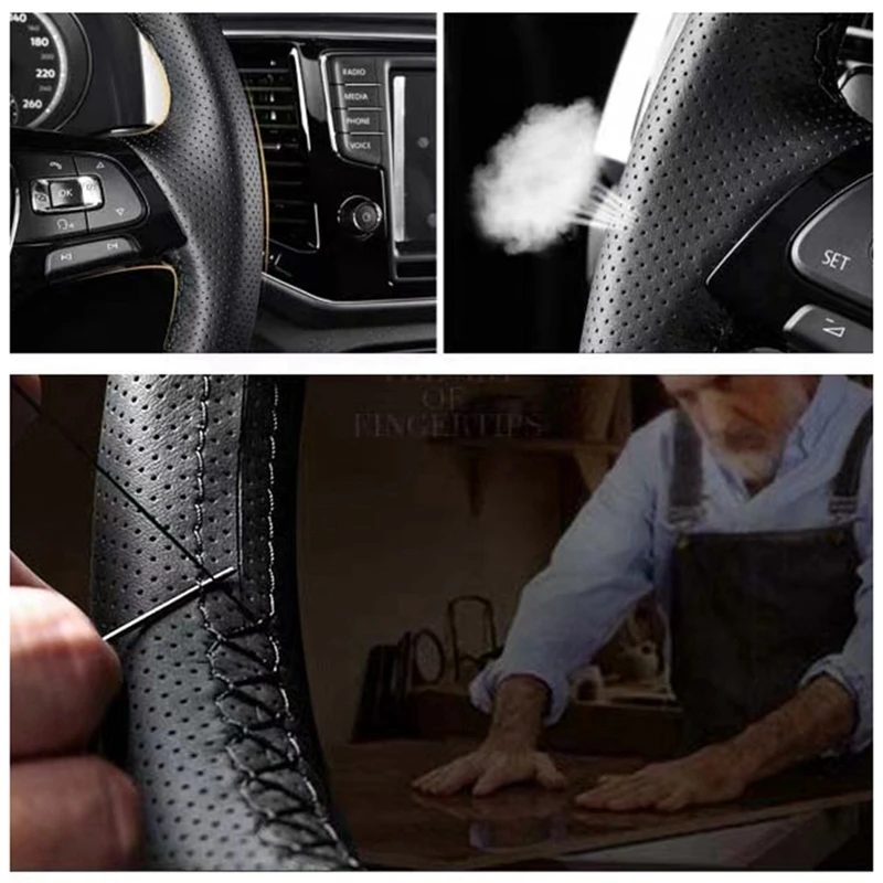 Car Products DIY Black Wearable Faux Leather Car Accessories Steering Wheel Cover For Kia K2 Rio 2011 2012 2013 2014 2015 2016