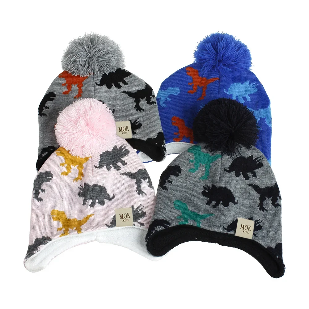 Baby Knitted Hat Europe and The United States Autumn and Winter Dinosaur Ear Caps for Boys and Girls Children's Wool Hats