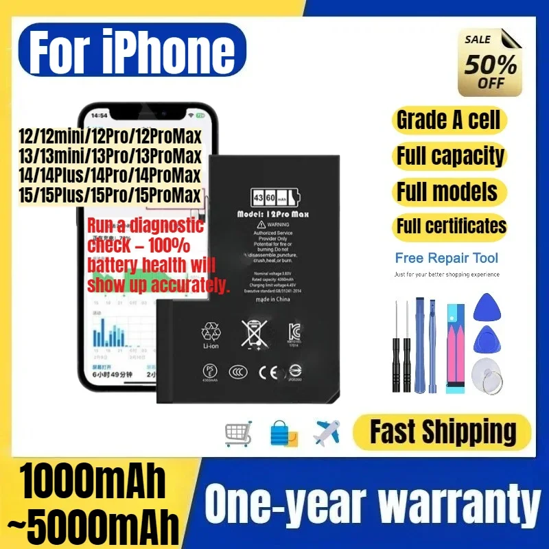 Battery for IPhone 12/12mini/12Pro/12ProMax/13/13mini/13Pro/13PM/14/14Plus/14Pro/14PM/15/15P/15Pro/15PM Mobile Phone Batteries