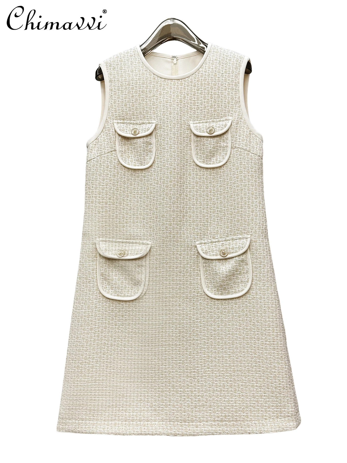 

French Elegant Socialite Versatile Tank Dresses Round Neck Sleeveless High Waist A-line Party Short Dress for Women Winter 2025