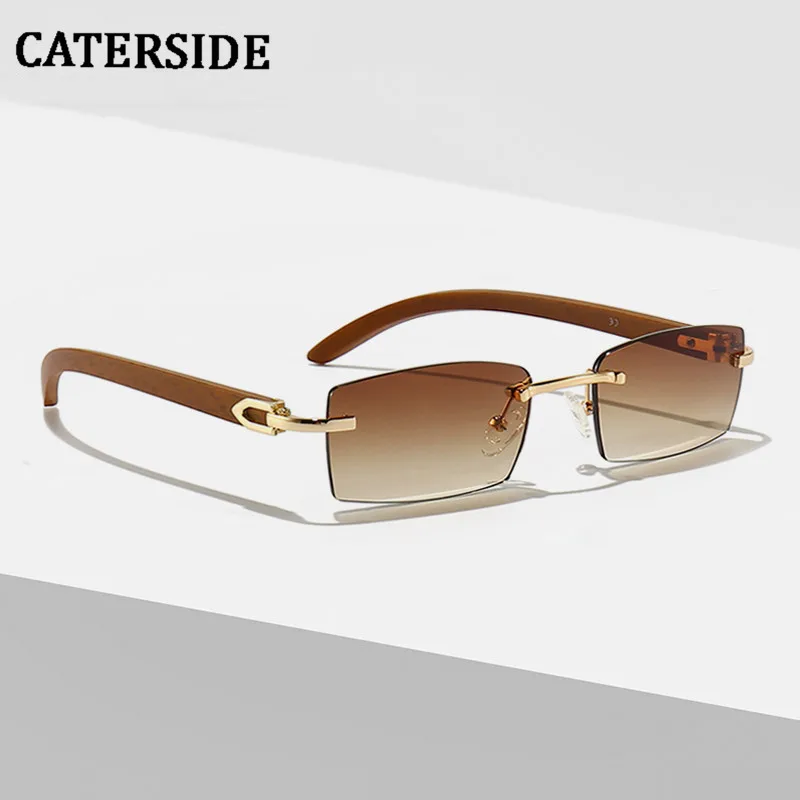 CATERSIDE New Punk Rimless Rectangle Sunglasses Men 2021 Fashion Vintage Trendy Small Frame Sun Glasses Frameless Eyewear UV400