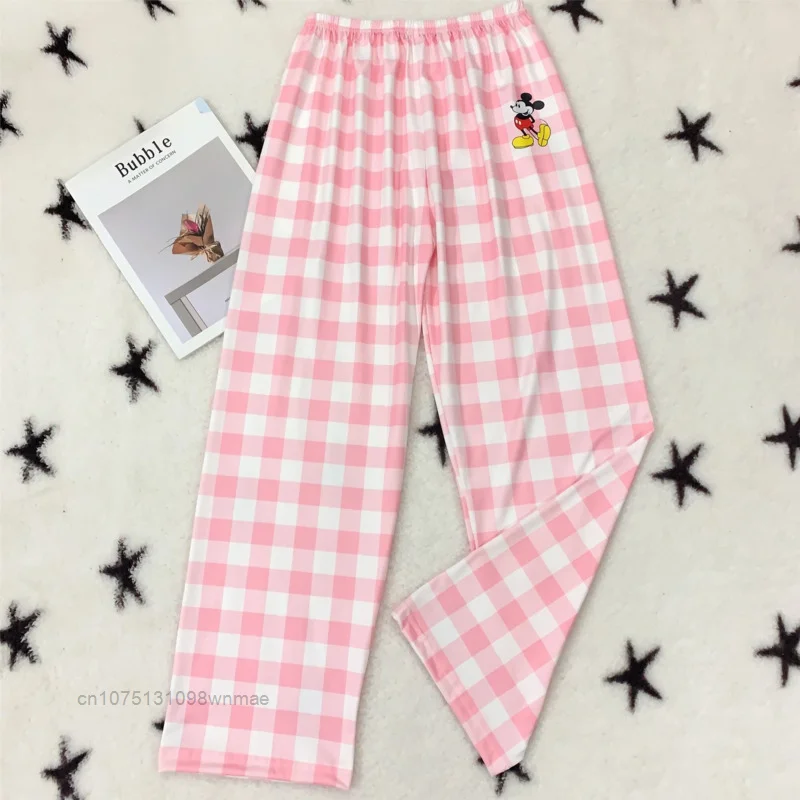 Disney-Cute Casual Walking Pants for Women, Oversize Homewear, Cartoon Checkered, Sleeping Pants, New Spring Home Pants