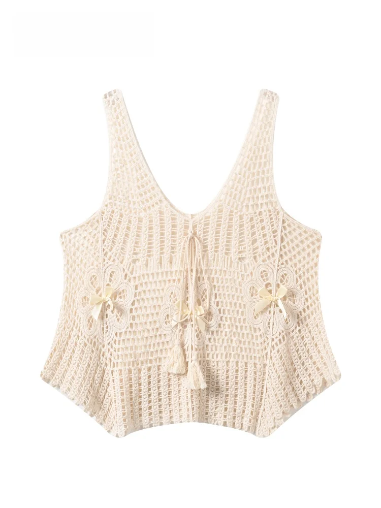 

CaraCLUB plus Size Sleeveless Hollow out Slimming Summer Top Women's Fashion Outerwear Casual Style Knitted Polyester Vest