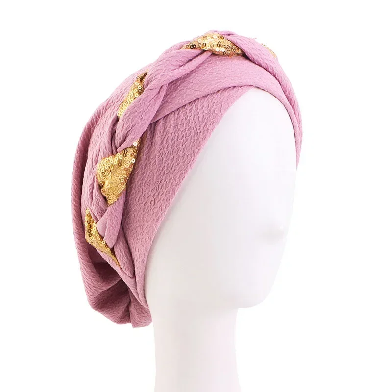 Damska muzułmańska chusta hidżab, czapka po chemioterapii, cekinowy turban, bonetka, chusta na głowę, kapelusz, owijka, osłona na głowę przy wypadaniu włosów, na warkocze, z krzyżem na czole, turbante mujer