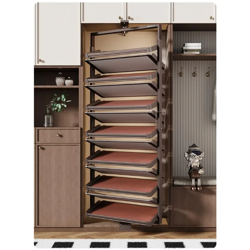 Built-in Height Adjustable Shoe Cabinet Closet Space Saving 360° Rotating Shoe Rack, Multi-layer Shoe Holder Storage Organizer