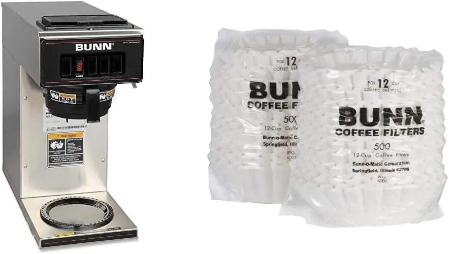 BUNN VP17-1SS Pourover Coffee Brewer with 1 Warmer, Stainless Steel 12-Cup Commercial Coffee Filters, 1000 Count