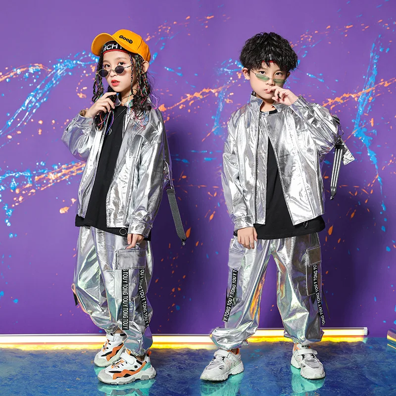 Sequin Children Fashion Top Coat Pants Ballroom Dancing Clothes Jazz Dancewear for Girls Boys Street Dance Wear Hip Hop Costumes