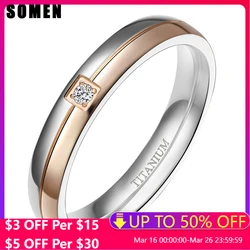 Somen Ring Women 4mm Titanium Rings Simplicity Cubic Zirconia Wedding Band Engagement Rings Romantic Couple Jewelry Bague Femme